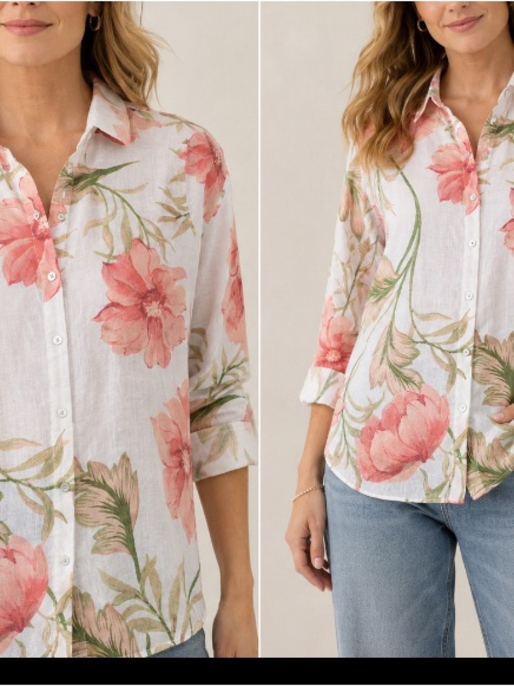 Joie White Button-Down Shirt with Pink Floral Print